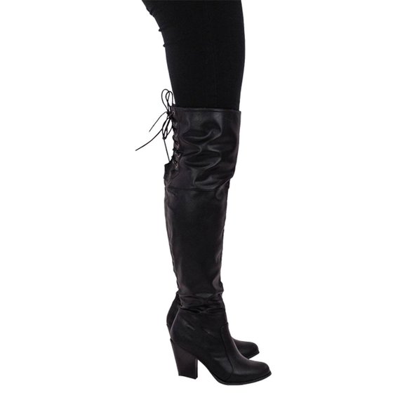 Chase & Chloe Max-2 Women's Over The Knee Thigh High Suede Chunky Heel B… - Picture 2 of 9